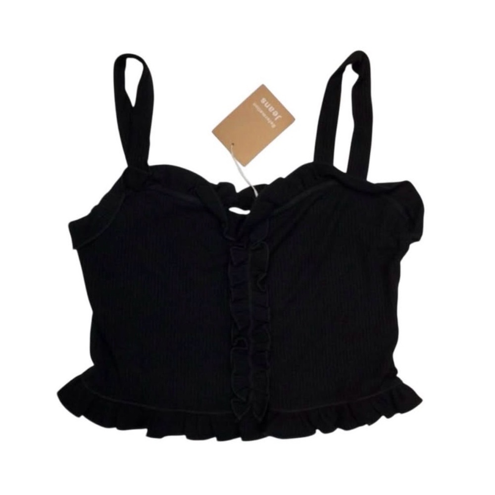 Reformation Black Ruffle Crop Tank